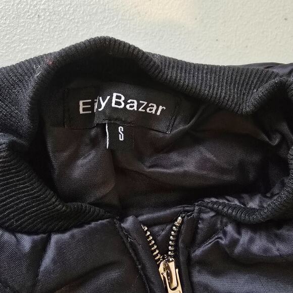 Eilly Bazar Quilted Bomber Jacket Women's S Black Zip Up NWOT - Picture 3 of 16